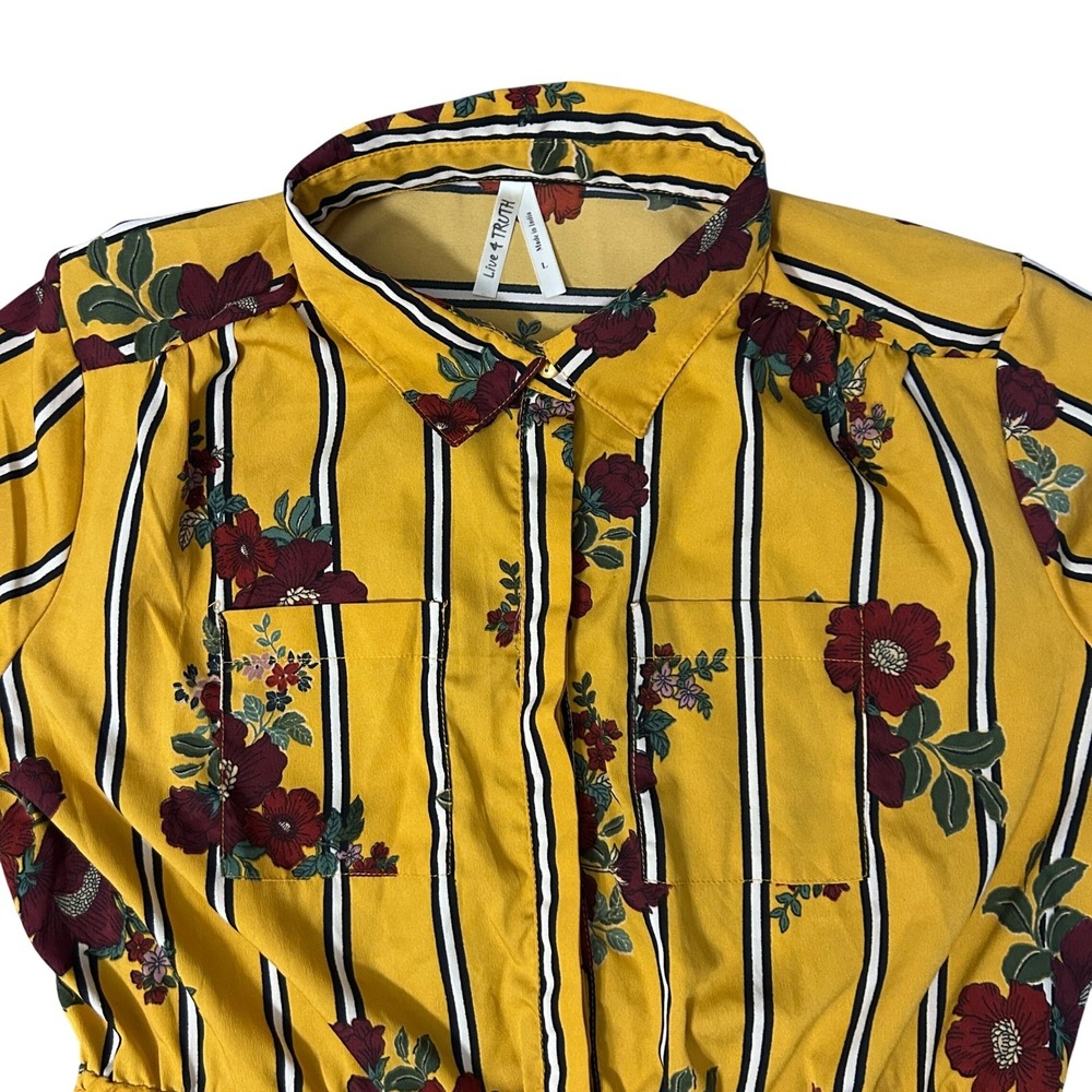 Live 4 Truth Floral Dress Womens L Yellow Button Front Handkerchief Hem Boho - Picture 3 of 11